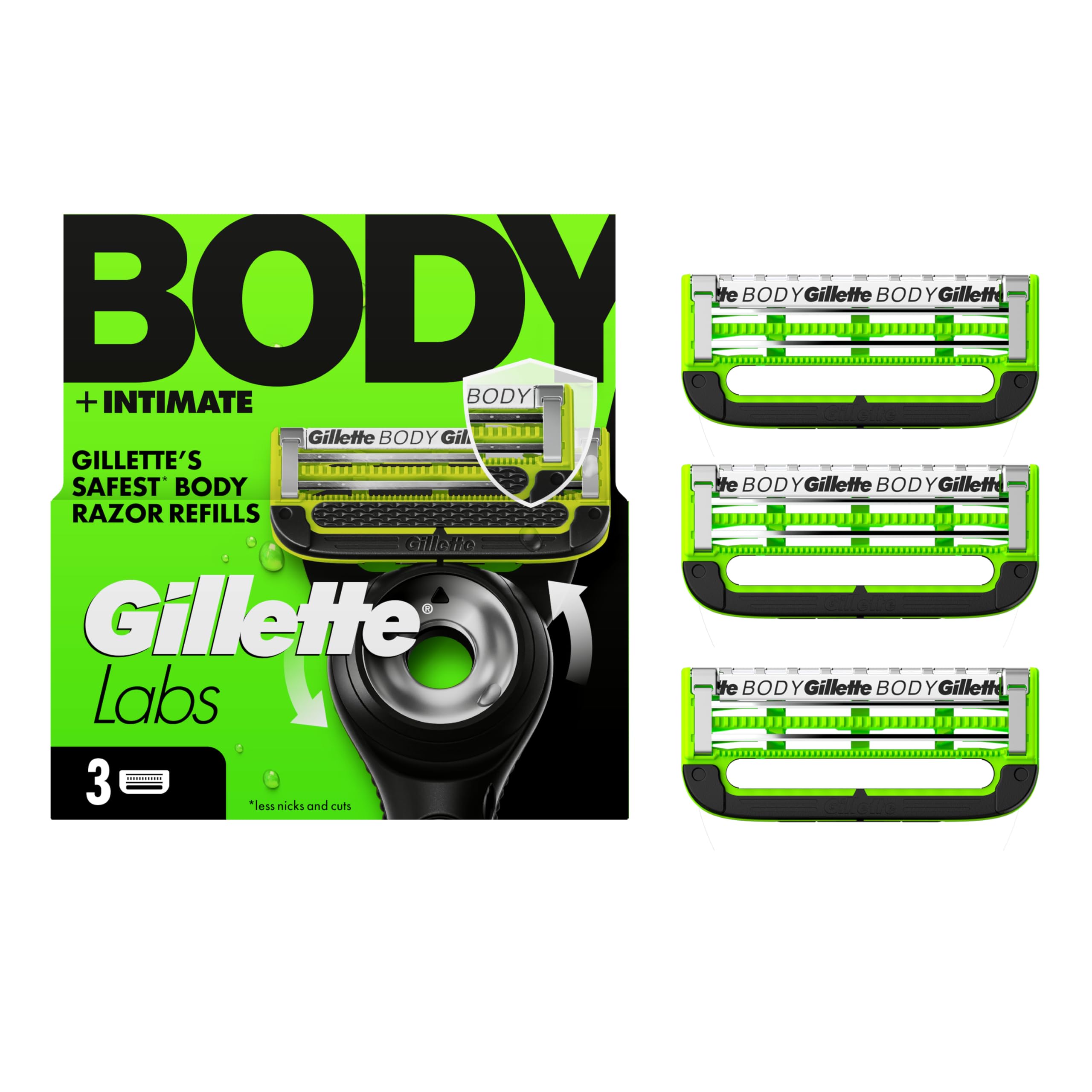 Gillette Labs Body + Intimate Razor Blades for Men, Anti-ingrown bar, 3 Blade Refills