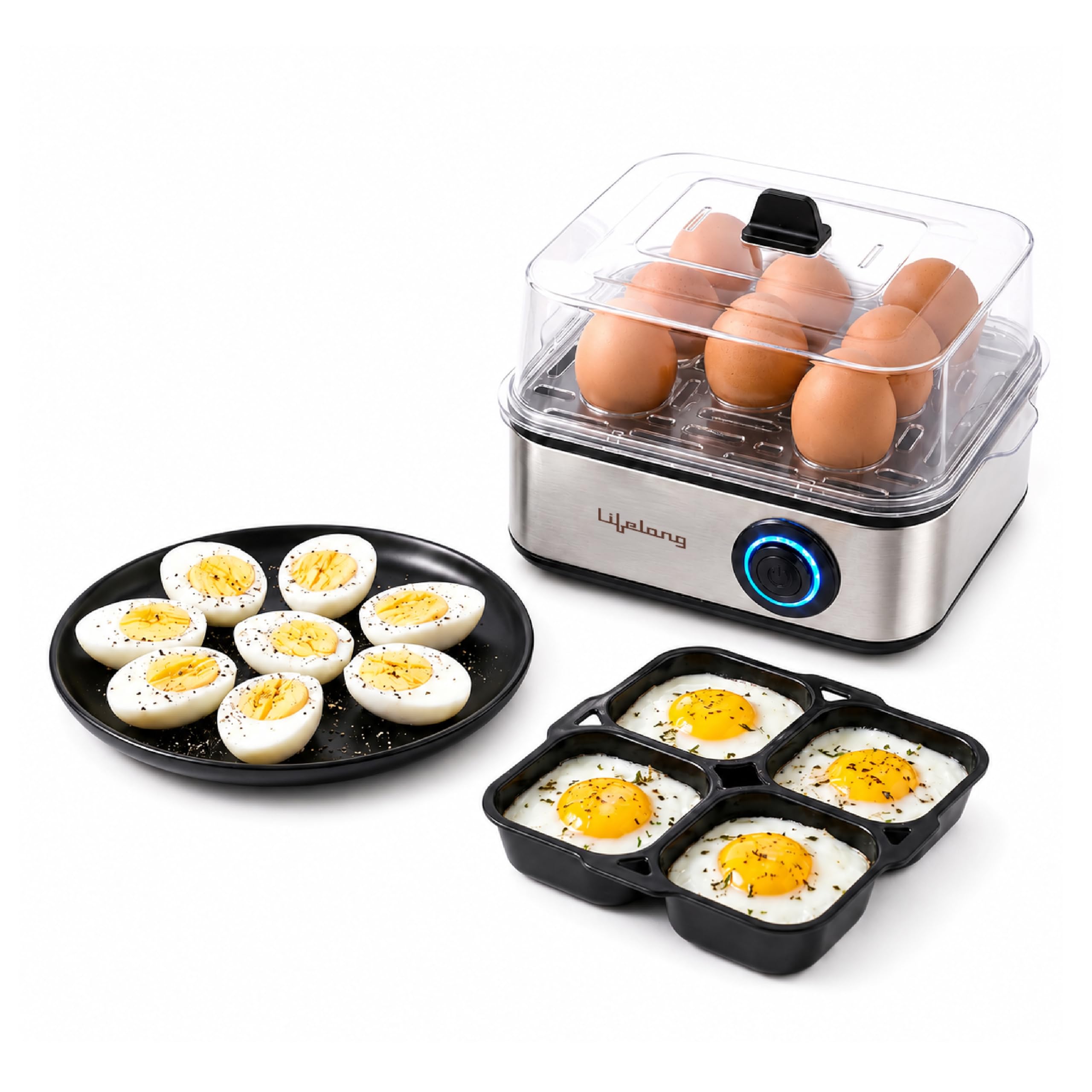 Lifelong 2-in1 Egg Boiler and Poacher 500-Watt (Black), Boil 8 eggs, Poach 4 eggs, Easy to clean| 3 Boiling Modes, Stainless Steel Body and Heating Plate, Automatic Turn-Off discount deal