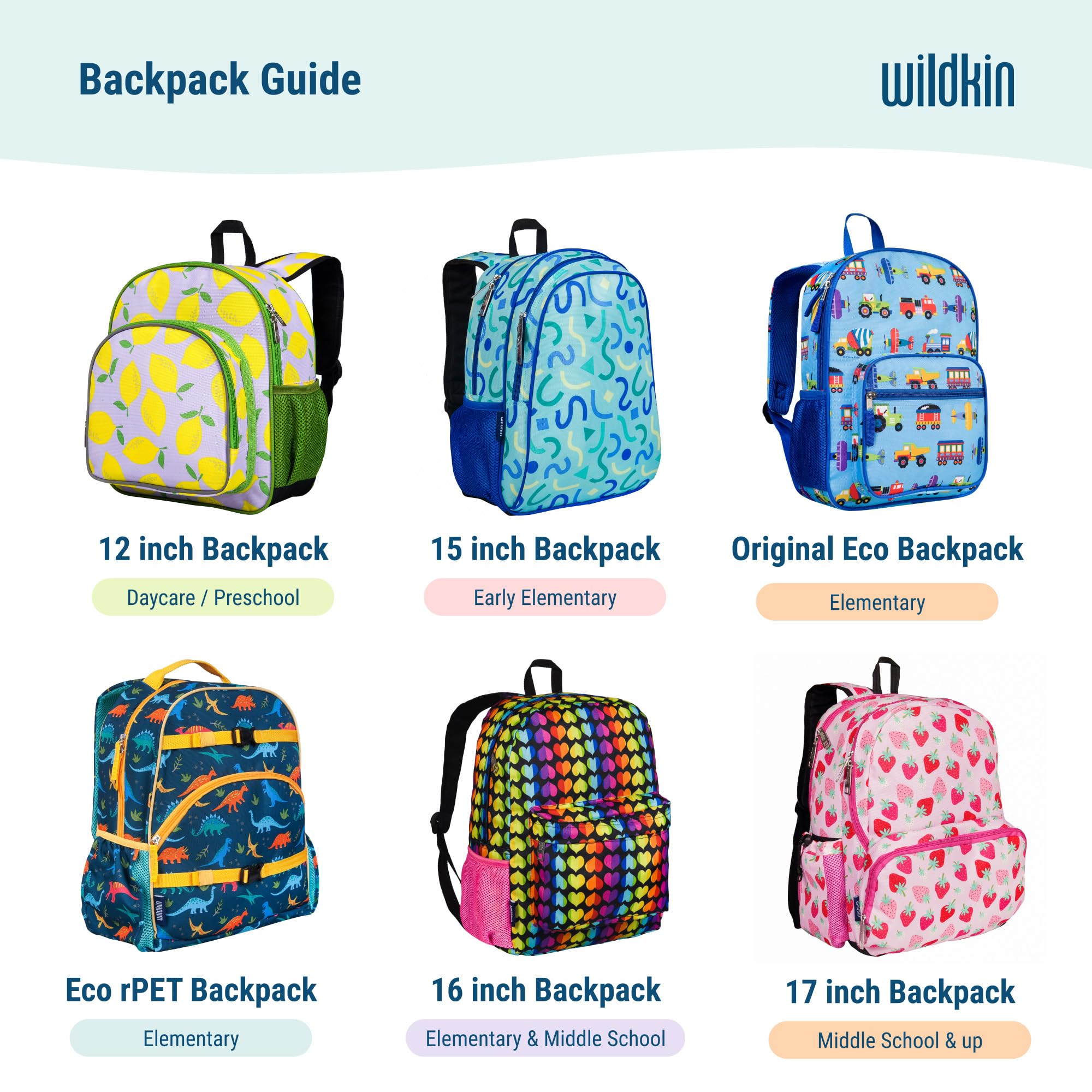 Wildkin Plecak dziecięcy Pack-it-All dla chłopców i dziewcząt, idealny rozmiar do szkoły i podróży, z paskiem przednim, rękawem wewnętrznym, podparciem pleców i kieszenią boczną, bez BPA, oliwkowy dzieci (bohaterowie)