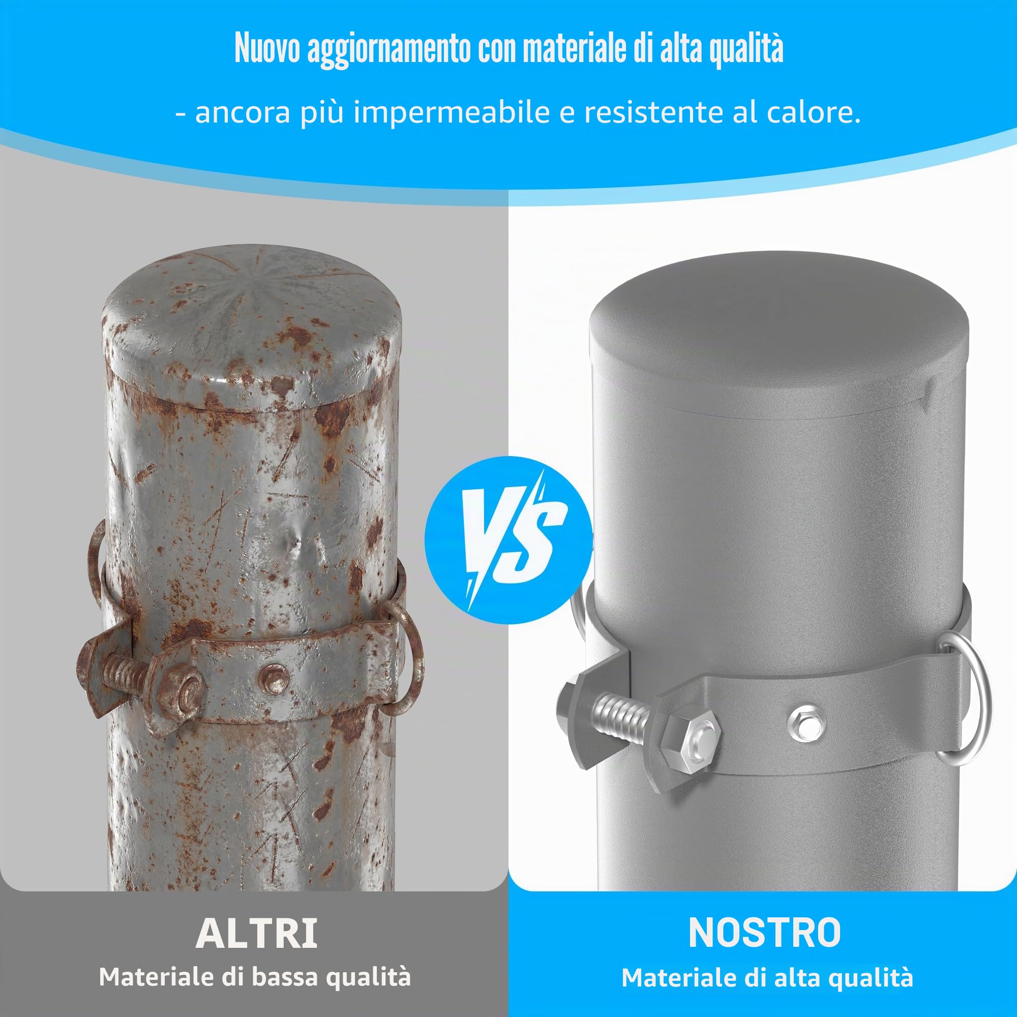 Asta per tenda parasole regolabile in altezza, 3 m, con anello a D incluso pali per tenda parasole