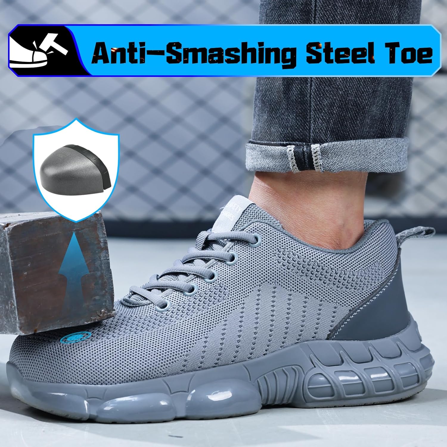 Steel Toe Shoes for Men Work Shoes Lightweight Safety Sneakers with Kevlar Puncture Resistant Midsole for Construction Warehouse Work - Image 2