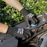 Kebada Gants de travail pour hommes et femmes, gants de sécurité enduits PU, antidérapants et tactiles, idéals jardinage, mécanique, entrepôt, conduite, construction, industrie, Noirs, 12 Paires, L - 4