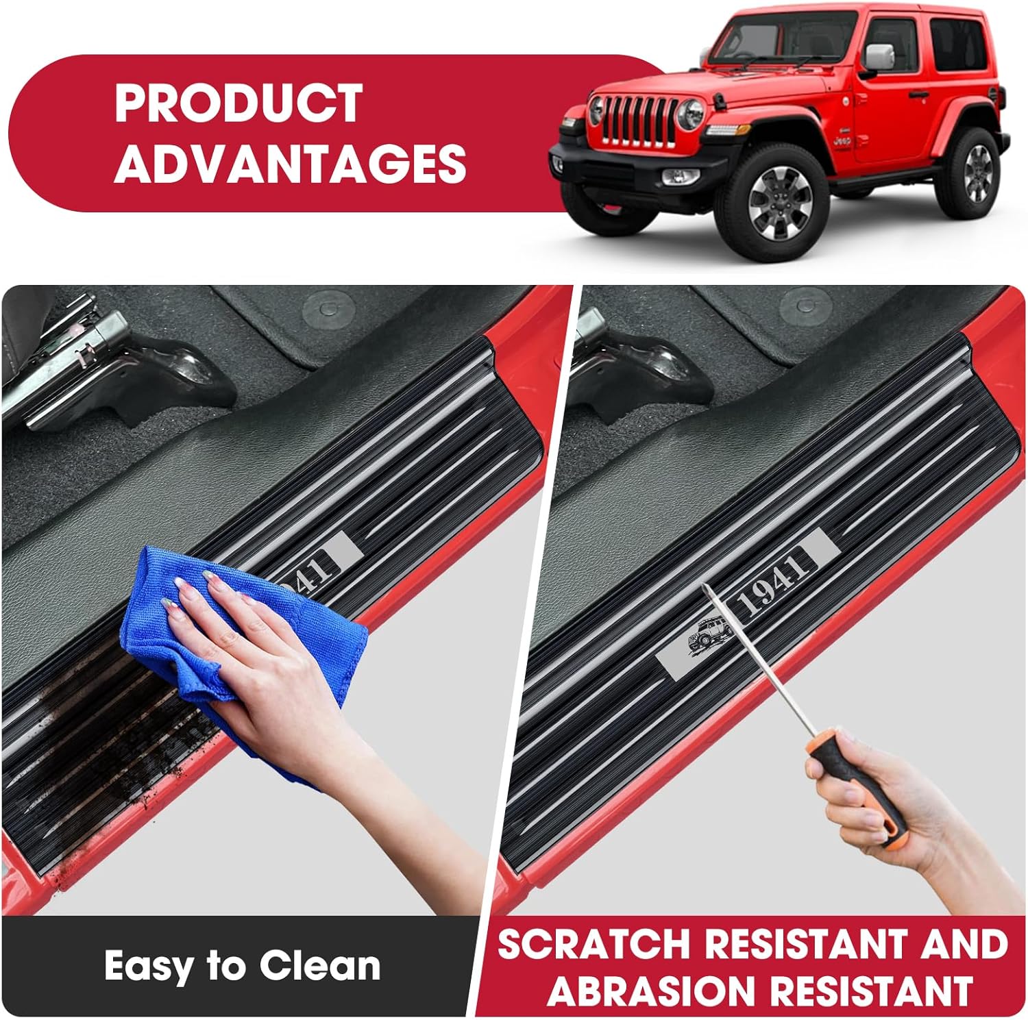 Door Sill Guards for Gladiator JT 2020-2026 & Jeep Wrangler 2018-2026 JL JLU 304 Stainless Steel Door Sill Protector Front and Rear Door Car Pedal Kick Protection | Black Brushed, 2 Door