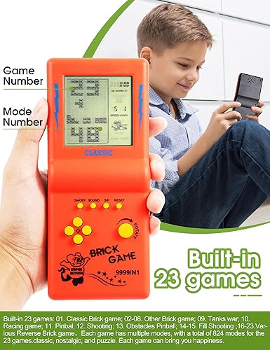 Miniatura 10 de HLF Consola de juegos retro de ladrillo de pantalla grande de 3.5 pulgadas para juegos de bloques de construcción de los años 8090, juego de