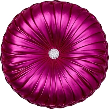 EUCIOR Round Throw Pillows,Pumpkin Pleated Handmade Metallic Throw Pillows,Hot Pink Throw Pillow,Modern Leather Decorative Pillowcases for Home Decor Bedroom Living Room Couch Bed Sofa Hot-Pink
