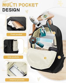 BJLFS Small Black School Backpack for Men Women, Waterproof Book Bag