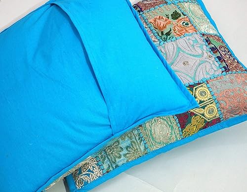 Miniatura 7 de Sophia-Art Sari - Almohada india de almohada, 10 piezas, parches de retazos, fundas de cojín hechas a mano, funda de almohada bordada con retazos