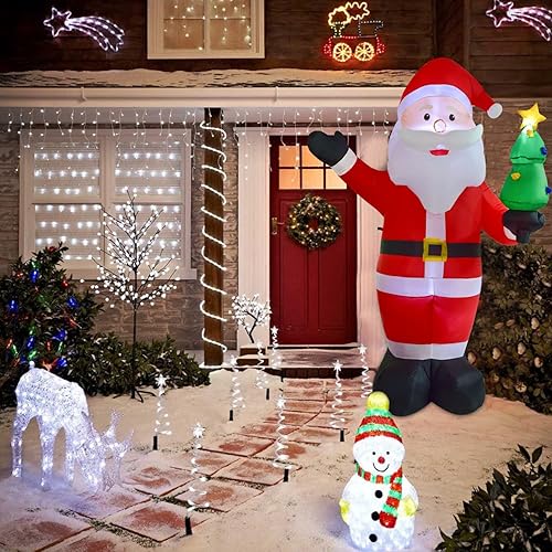 Miniatura 7 de DearHouse Papá Noel inflable de Navidad de 8 pies con luz LED, decoración de fiesta familiar, patio, césped, regalos inflables para interiores y