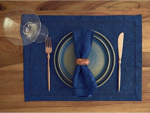 Miniatura 2 de Solino Home Juego de 4 manteles individuales de tela de lino 100 % puro con vainica, color azul real, de 14 x 19 pulgadas, manteles individuales