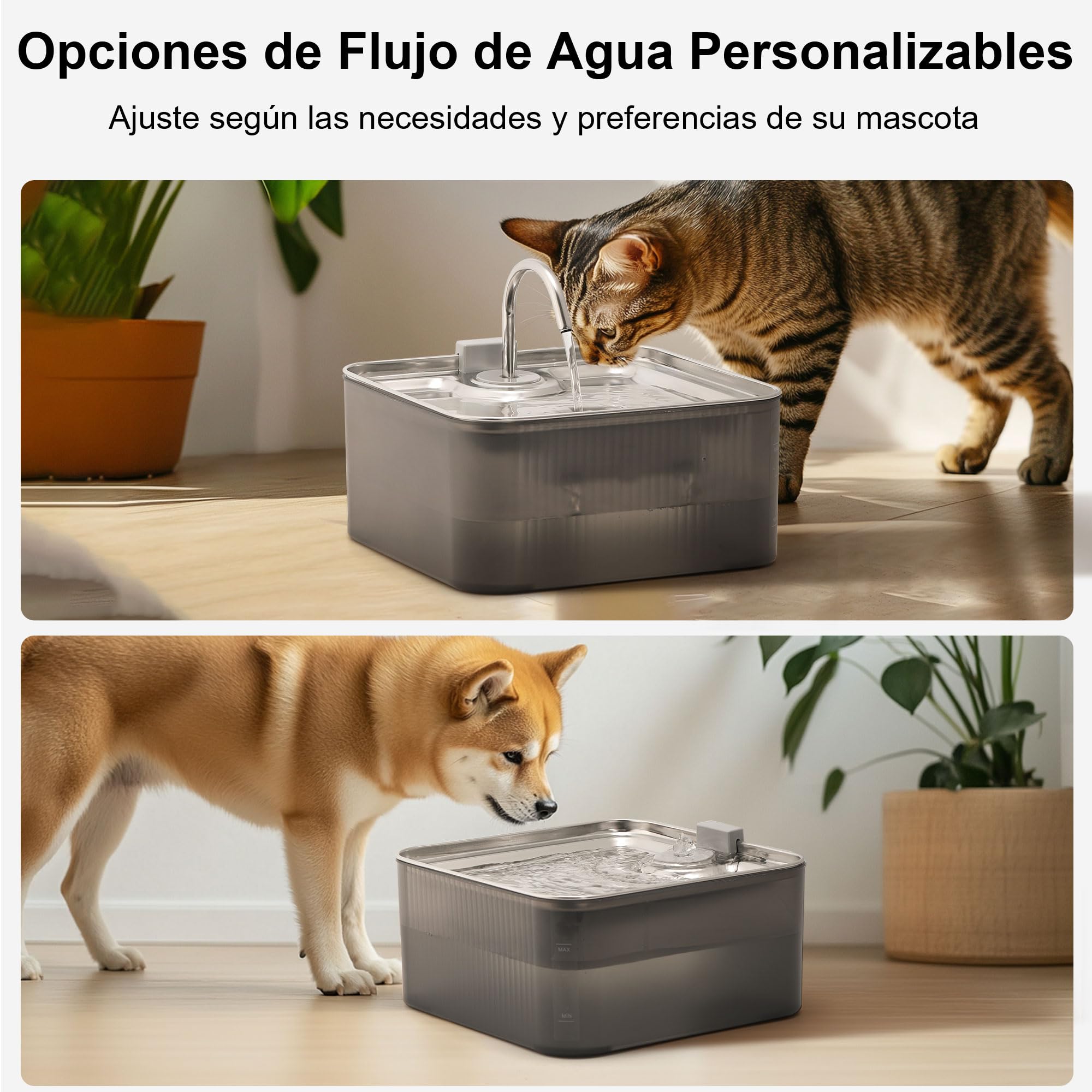 FUKUMARU Fuente para Perros y Gatos de 7 L con filtración de 5 Capas, de Acero Inoxidable con Bomba silenciosa, con protección contra sobrecarga, para Perros Grandes/Varios Gatos, con 3 filtros