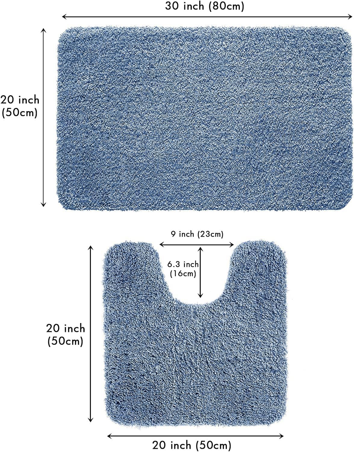 MIULEE Blue Bathroom Rugs Set 2 Piece, Soft Absorbent Microfiber Bath Mat and U-Shaped Contour Toilet Rug, Non Slip Quick Dry Washable Plush Shaggy Bath Rugs for Bathroom,20"x20"+20"x30" - Image 2