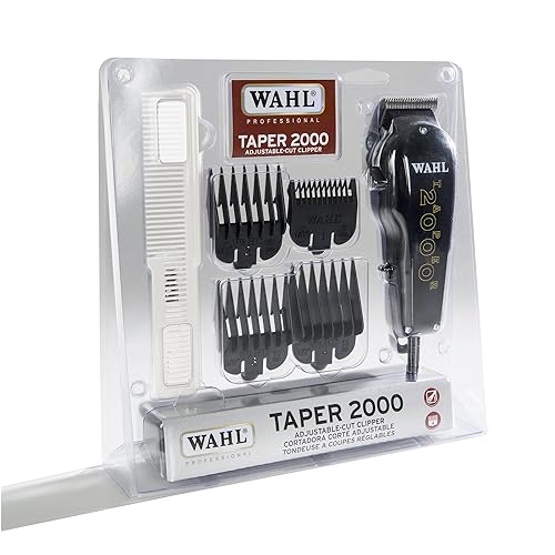 Wahl Professional - Cortapelos eléctrico cónico 2000 con cable y protectores de fijación de hoja negra para un corte suave de pelo para peluqueros y