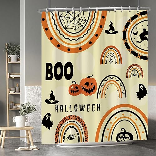 Miniatura 153 de Baocicco Juego de cortinas de ducha de fantasmas de Halloween, encantadores fantasmas de dibujos animados, divertidos trucos o tratos, cortinas de