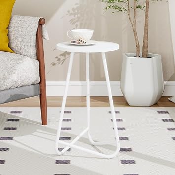 Round Side Table,Drink Table,Small Accent End Table,White