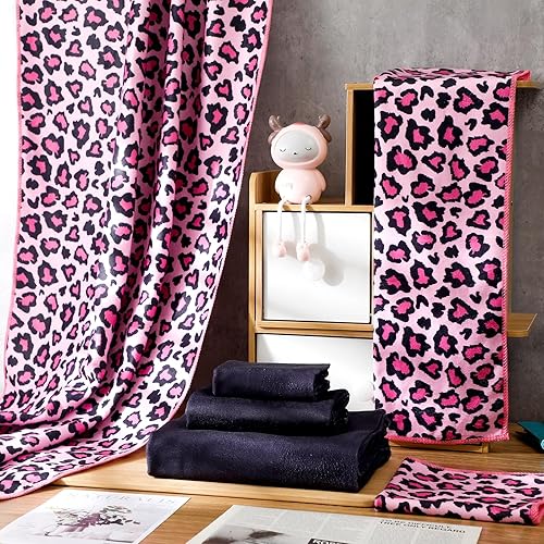 Miniatura 2 de Yoande Juego de 6 toallas de baño de leopardo, incluye 2 toallas de baño, 2 toallas de mano y 2 toallas faciales, toallas de ducha suaves y