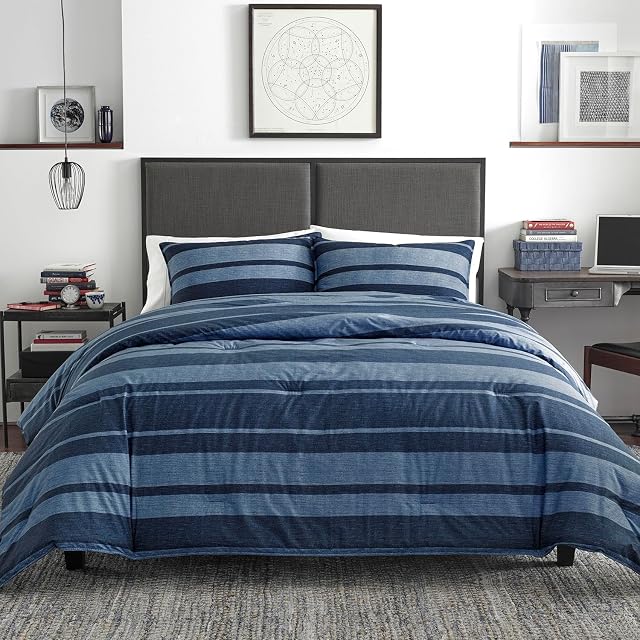 Nautica - Ensemble double confort, lit réversible en coton avec sham assorti, décoration maison élégante, salle de dortoir essentiels (bleu Longpoint, Twin/Twin XL)