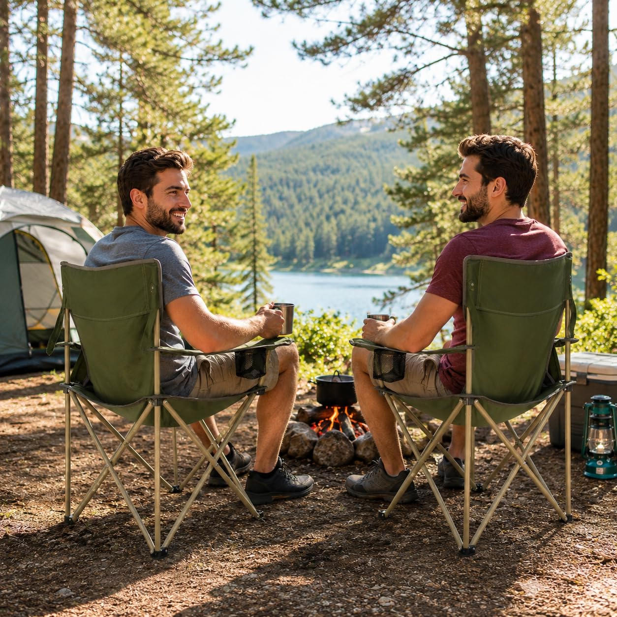ROYAL SWISS 6 Stück Campingstuhl klappbar mit Getränkehalter & Tragetasche – Leichter Faltstuhl für Erwachsene, Camping, Angeln, Festival, Picknick, Strand und Sportevents