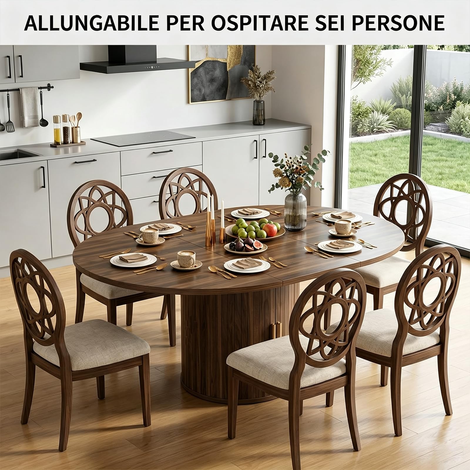 Tavolo da Pranzo da Cucina Rotondo in Legno Massiccio Estensibile