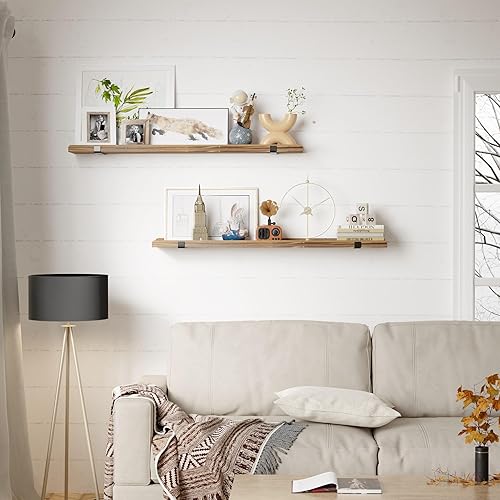 Miniatura 8 de Estantes flotantes de madera natural de pino con labio, estantes flotantes de madera recuperada de 24 pulgadas de largo para almacenamiento en