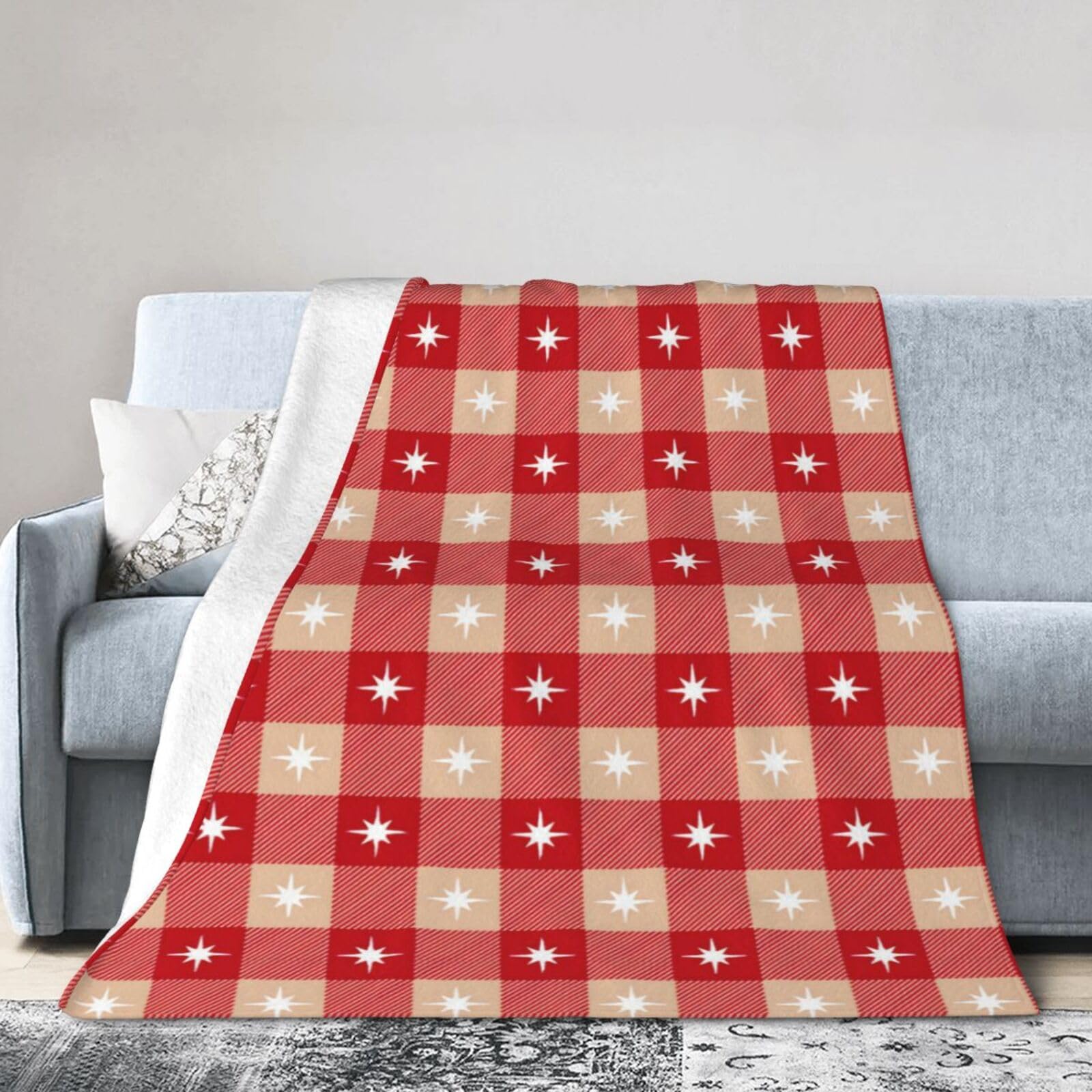 ERTDFXCV Rustic Red Buffalo Plaid Christmas Lights Blanket 60"x50"