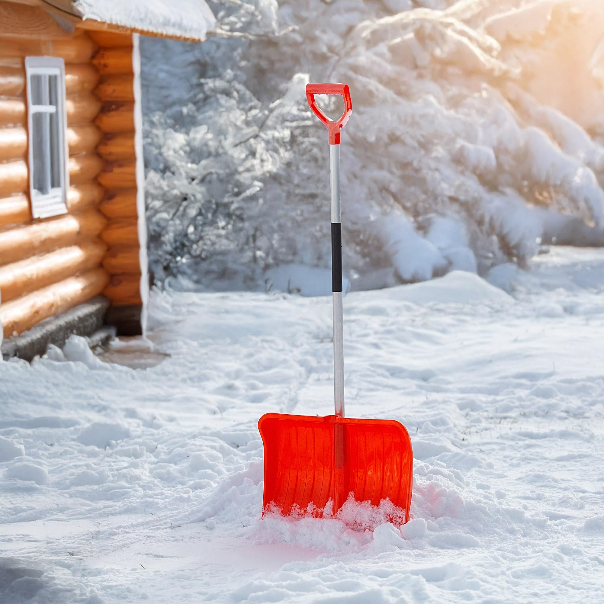 KADAX Pelle à Neige Professionnelle 50 x 138 cm - Poignée Antidérapante, Lame en Plastique et Bord en Aluminium (Orange)