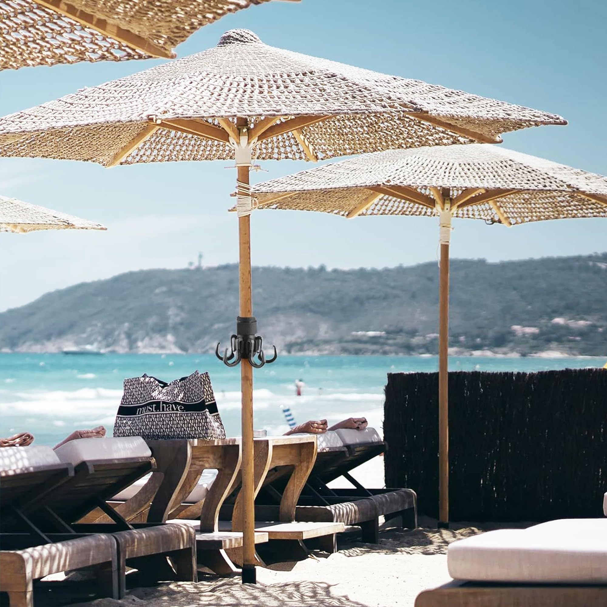 Gancio per Ombrellone, Gancio per Ombrellone da Spiaggia Portatile All'aperto Gancio per Ombrellone da Viaggio a 4 Punte per Asciugamano Cappello per Occhiali da Sole Gancio per Appendere(blu