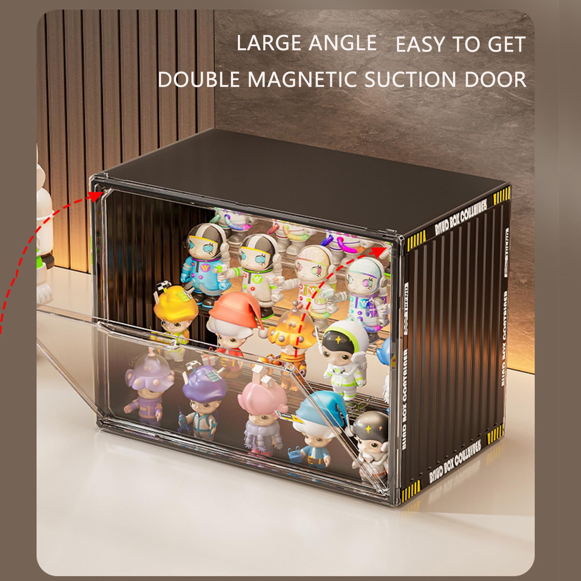 Custodia in acrilico impilabile a 4 livelli per Pop Mart & Blind Box giocattolo con doppia porta magnetica, impermeabile alla polvere e risparmiante di spazio Facile da installare (Clear, XL-1Pack)