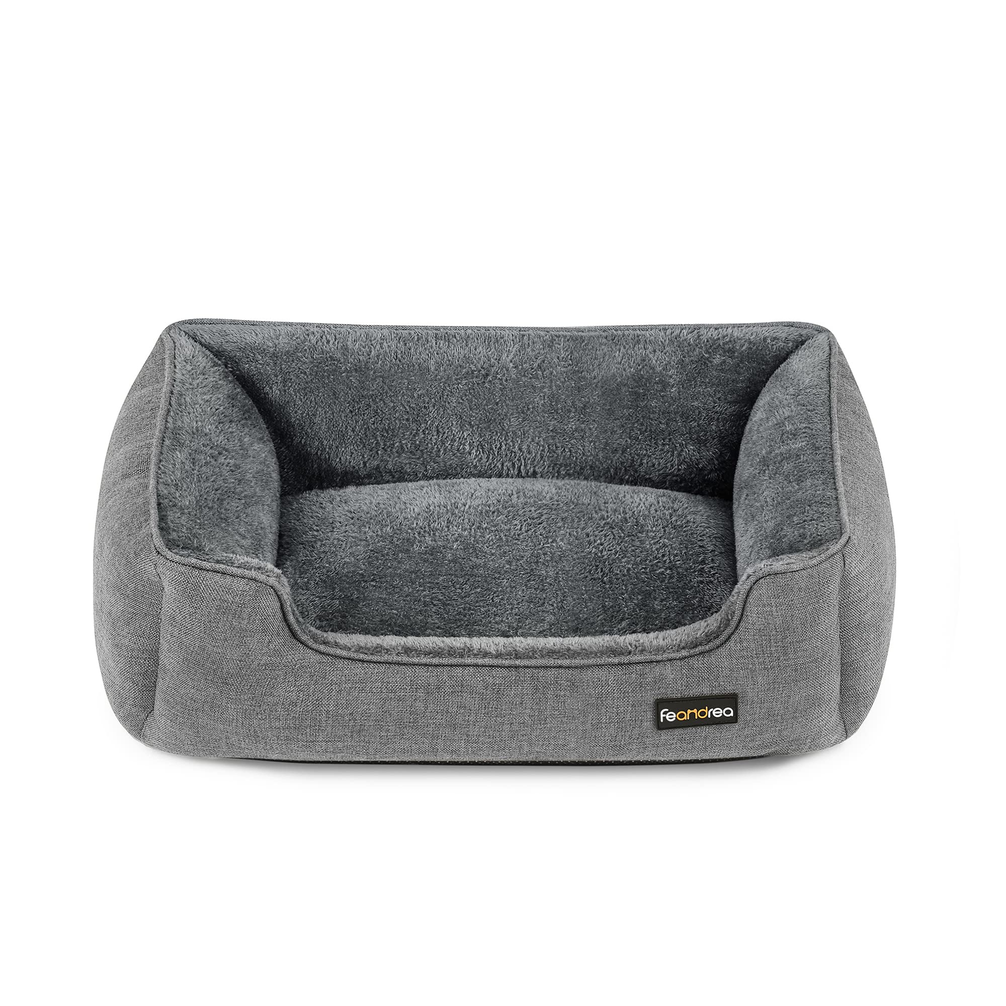 Feandrea Cama para Perros, Sofá de Lino para Mascotas, Bordes Elevados, Fondo Antideslizante, Funda Extraíble para Lavado, Tamaño M para Perros Pequeños, 70 x 55 x 21 cm, Gris Claro PGW10GG
