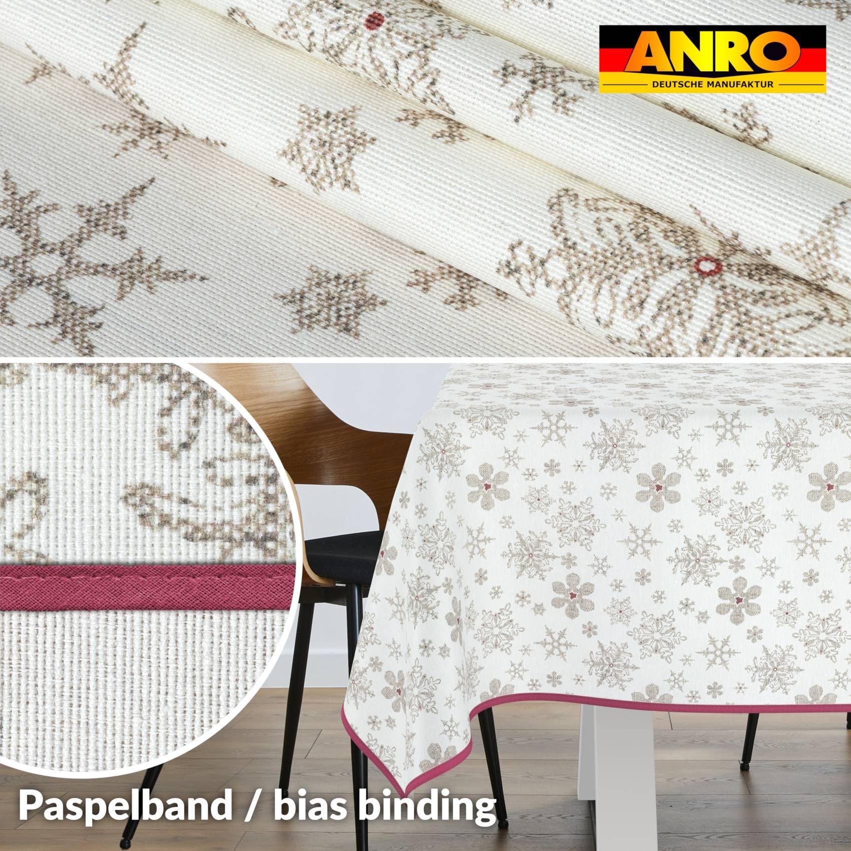 ANRO Mantel Antimanchas Navidad Copos de Nieve con Dobladillo 280x140 cm