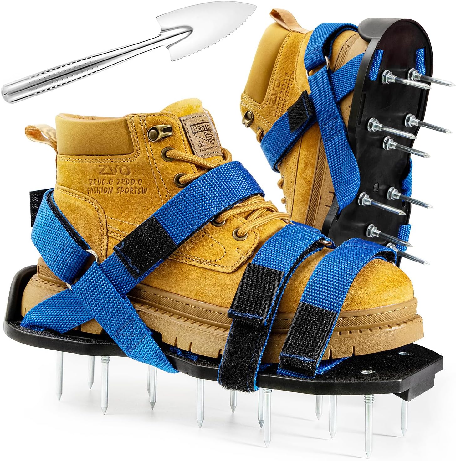 Lawn Aerator Shoes Free-Installation Grass Aeration Shoes with Stainless Steel Shovel, Heavy Duty Lawn Aerator Spike Shoes Lawn Aeration Tool with Hook & Loop Strap for Yard & Patio Black
