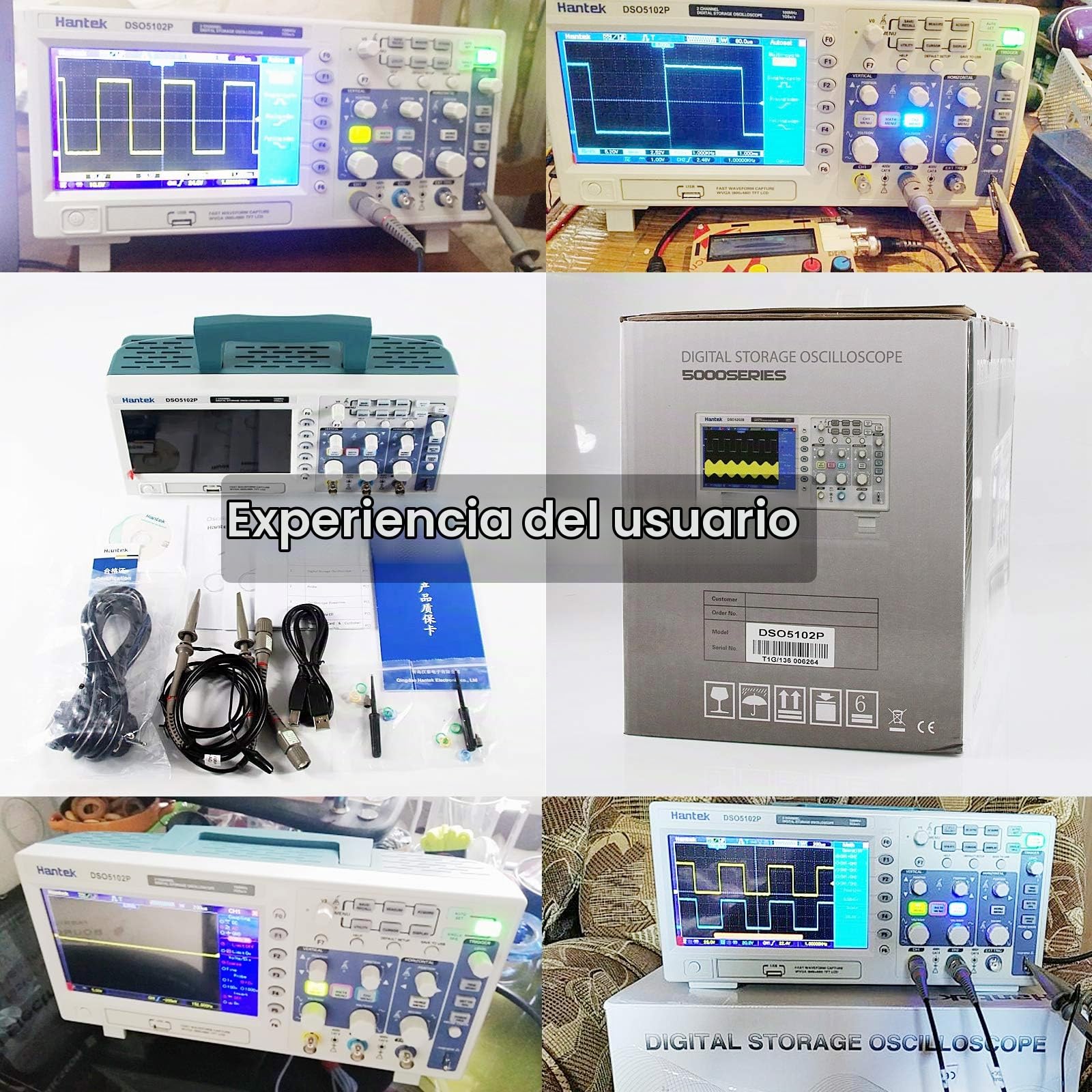 Hantek DSO5102P Osciloscopio digital, 2 canales, 1 GSa / s muestra en tiempo real, 100 MHz