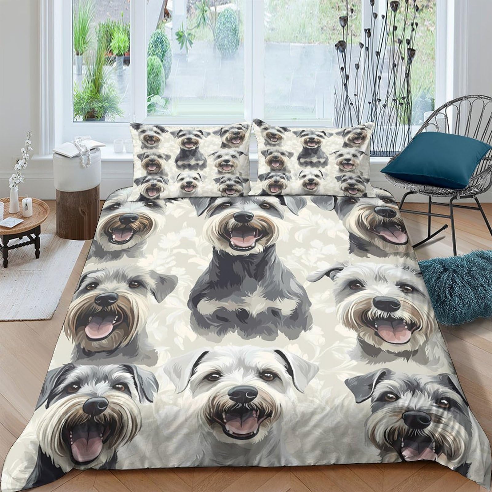 Ctjqhvkz Style-8 3D Printed Schnauzer Dog Fitted Sheet Microfiber Soft Decorative Puppy Pattern Mattress Cover For Bedroom Guest Room Dorm Single（135X200cm）