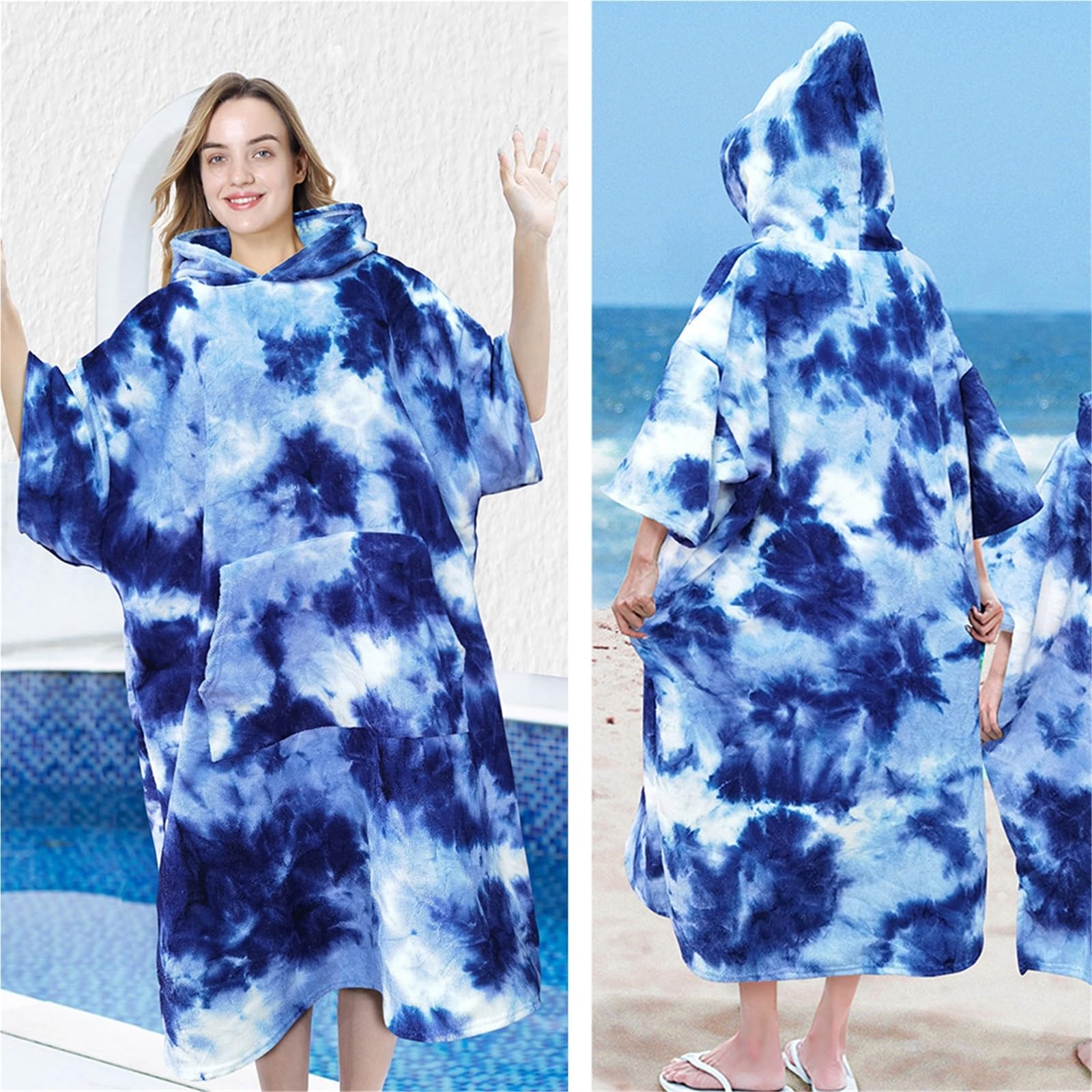 Poncho de Surf con Capucha Toalla Poncho for Surf, Bata Multifuncional con Capucha for Deportes acuáticos, Manta de Playa Microfibra Secado rápido Bolsillos Grandes, Toalla baño for Nadar(M)