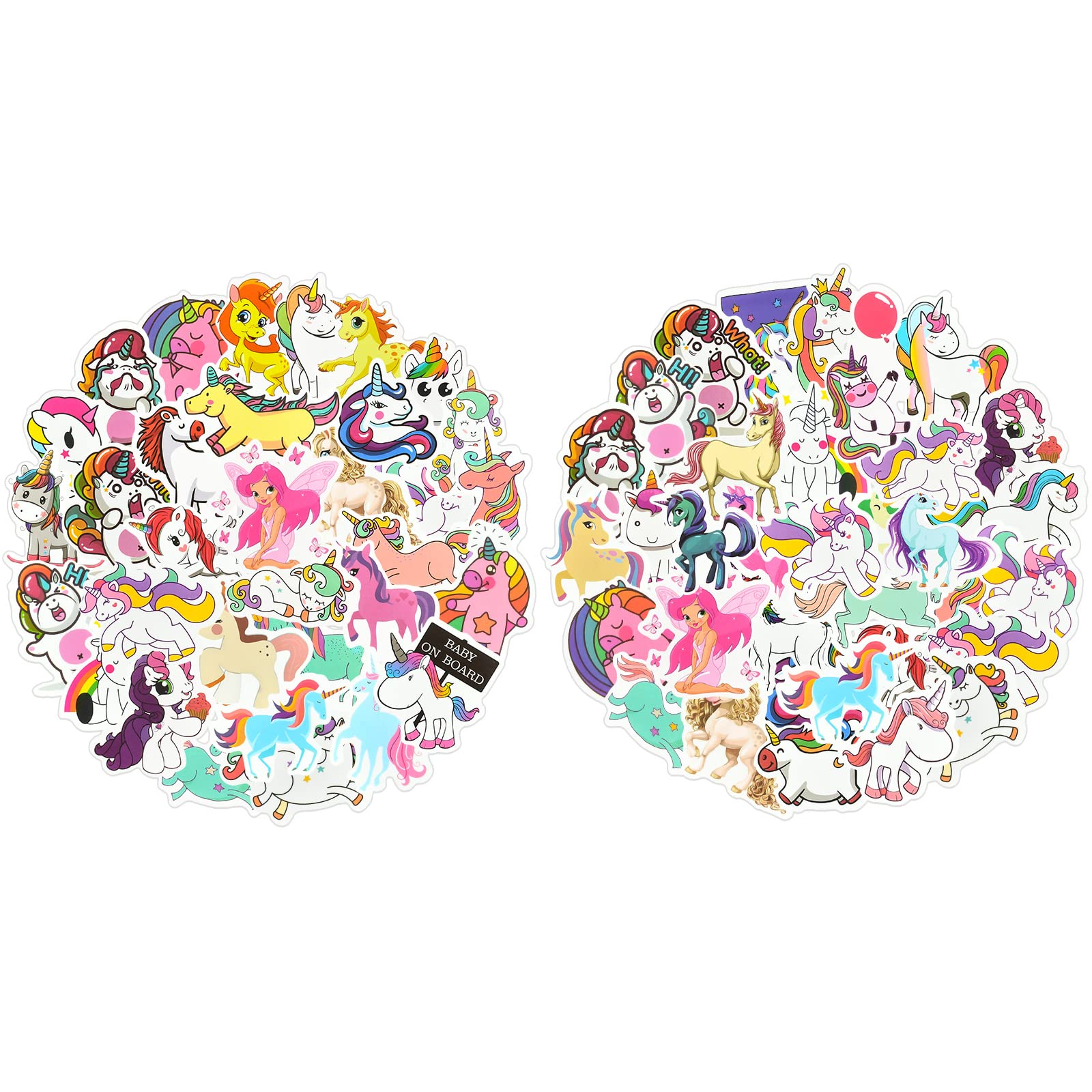 EKKONG Pack of 100 Stickers, Unicorn Stickers Children, Vinyl Waterproof Stickers, Cute Cartoon Stickers for Laptop, Water Bottle, Car, Skateboard, Guitar, Helmet (Unicorns)