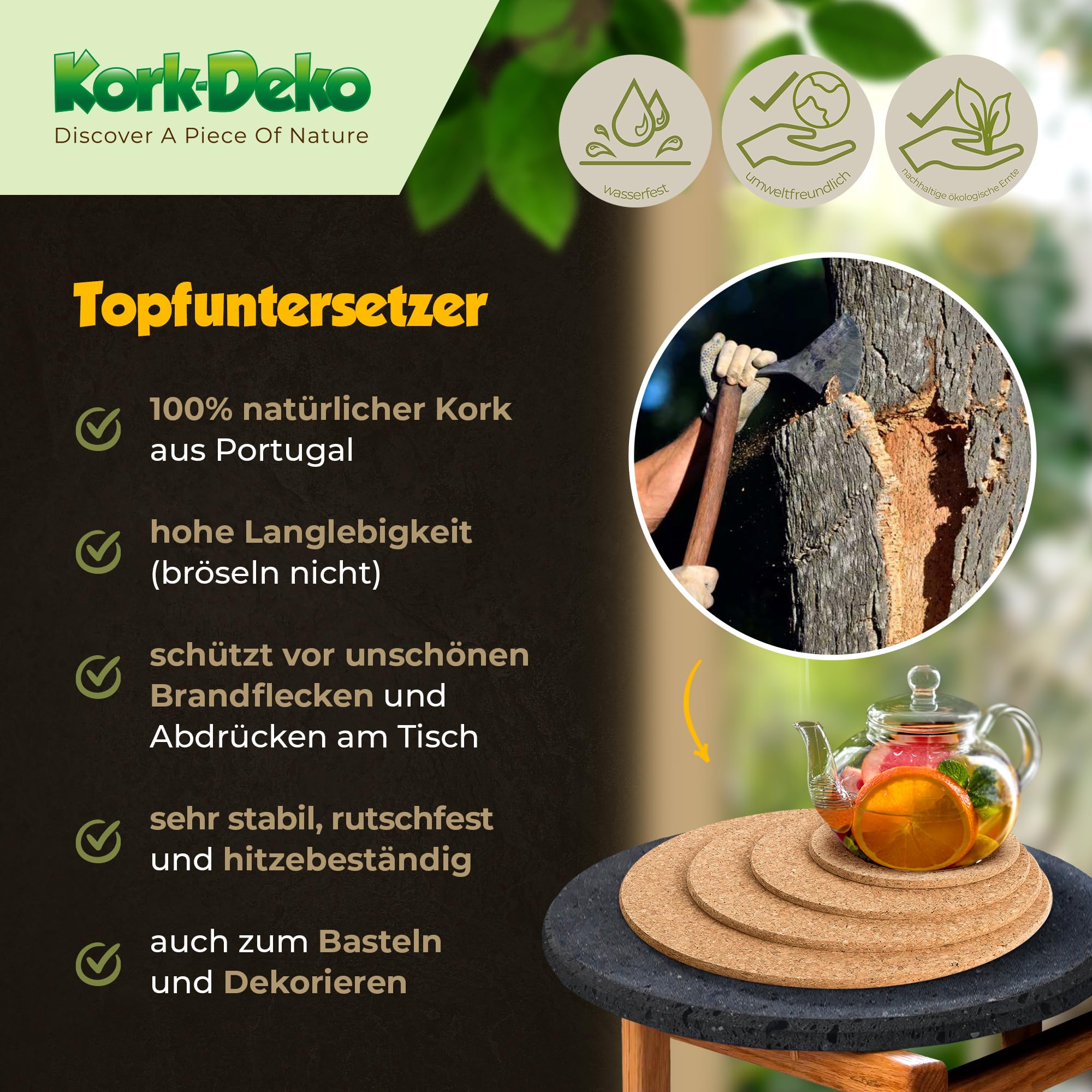 KORK-DEKO Dessous de Verre Liège | Rond Ø30cm| Pour Verre, Bocal, Casserole, Tasse | Support décoratif pour Bricolages| Mini Tableau d’Affichage | Résistant à la Chaleur & Antidérapant - Lot de 4