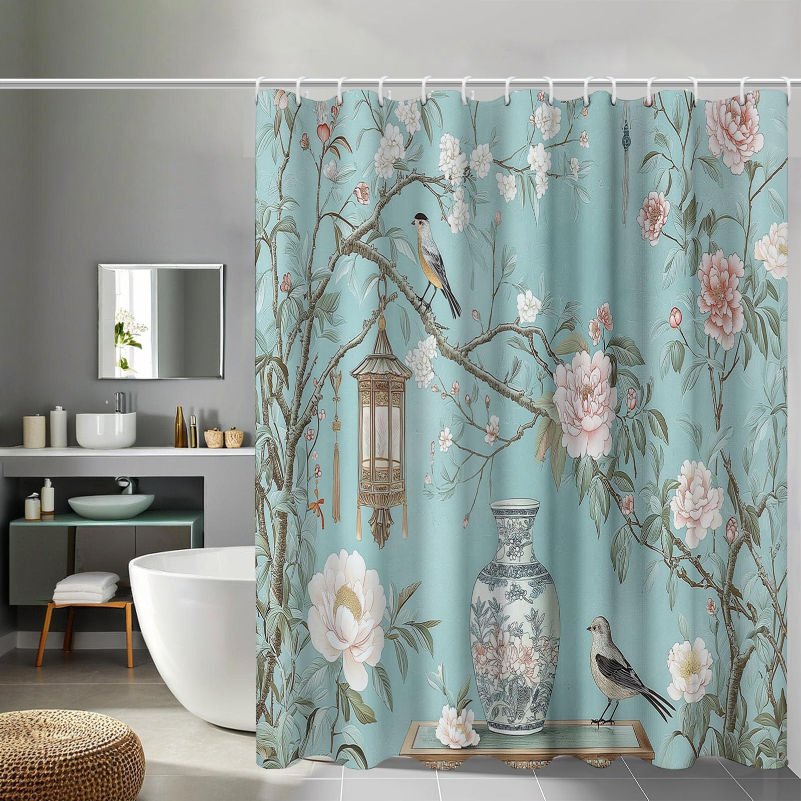 Rideau de douche 180x200 cm style art japonais en tissu polyester imperméable