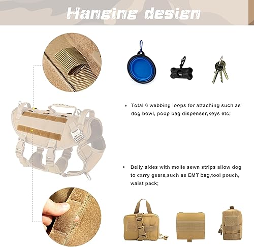 Miniatura 7 de PET ARTIST Arnés táctico para perro, para entrenamiento de senderismo, arnés de chaleco antitirones para perros medianos y grandes, con bolsas y