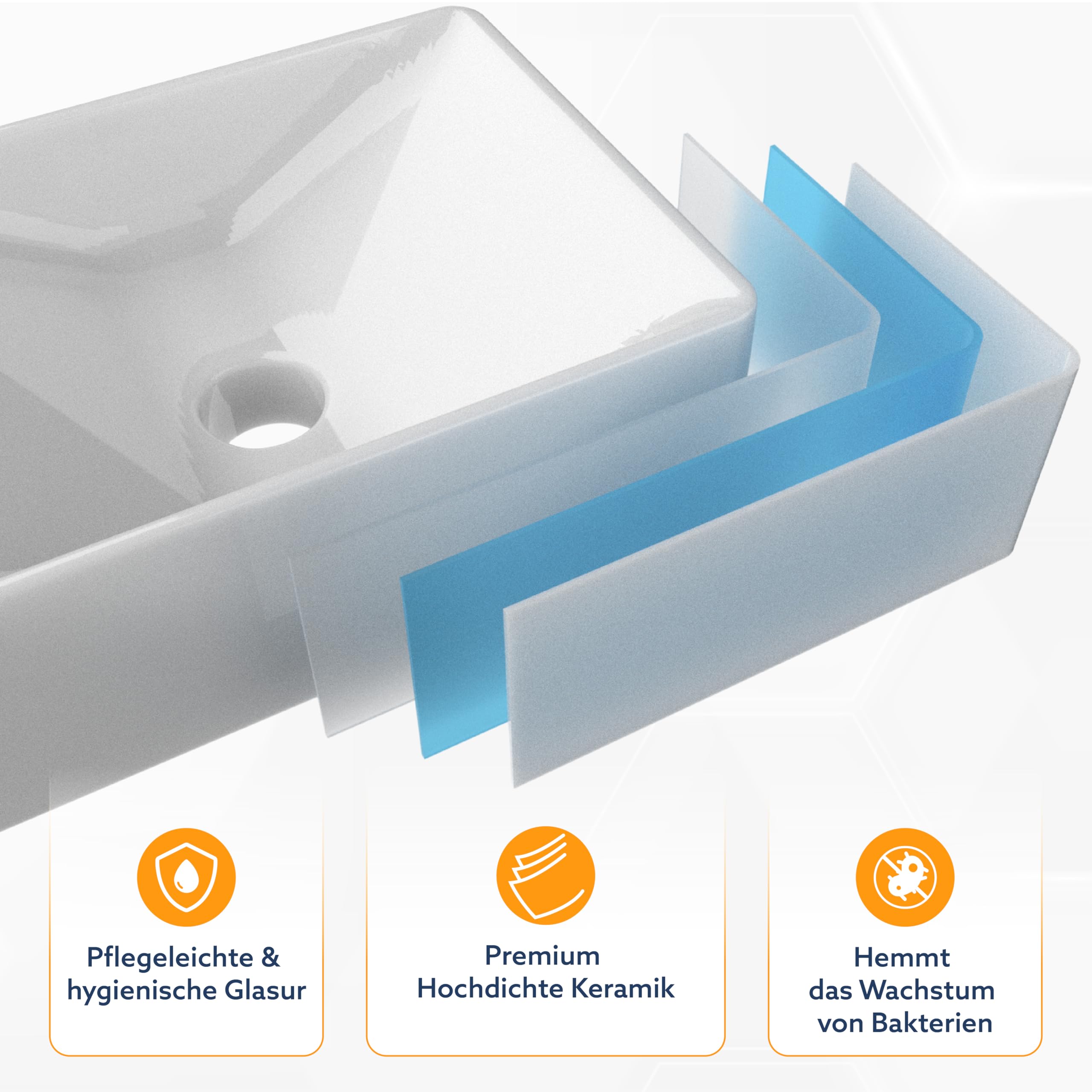 HOGART lavabo pequeño baño 38x22 cm, lavabo cerámica rectangular, lavabo suspendido pared o sobre encimera, con orificio para grifo, sin rebosadero, aseo invitados moderno (38x22 cm (R))