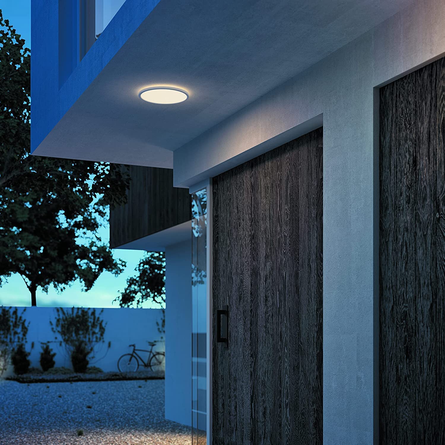 Philips - Plafón Philips SuperSlim, lámpara de techo LED de exterior, color blanco, luz blanca cálida, 15W