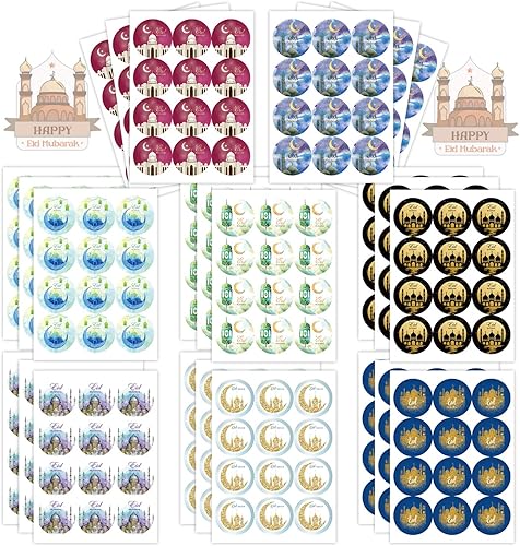 192 calcomanías de Ramadán Eid Mubarak, etiquetas de Ramadán Kareem para Eid Al Fitr Adha tema religión, decoración musulmana islámica, suministros