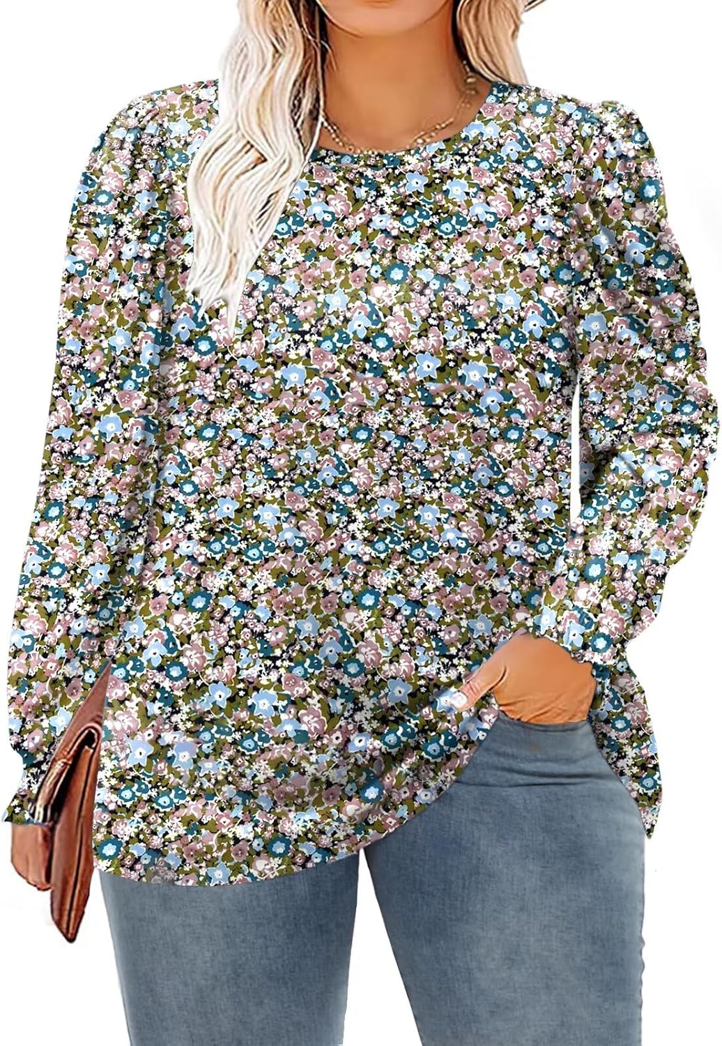 DOLNINE Womens-Plus-Size-Tops Dressy Puff Sleeve Casual Smocked Cuffs Tunic Shirts XL-5XL