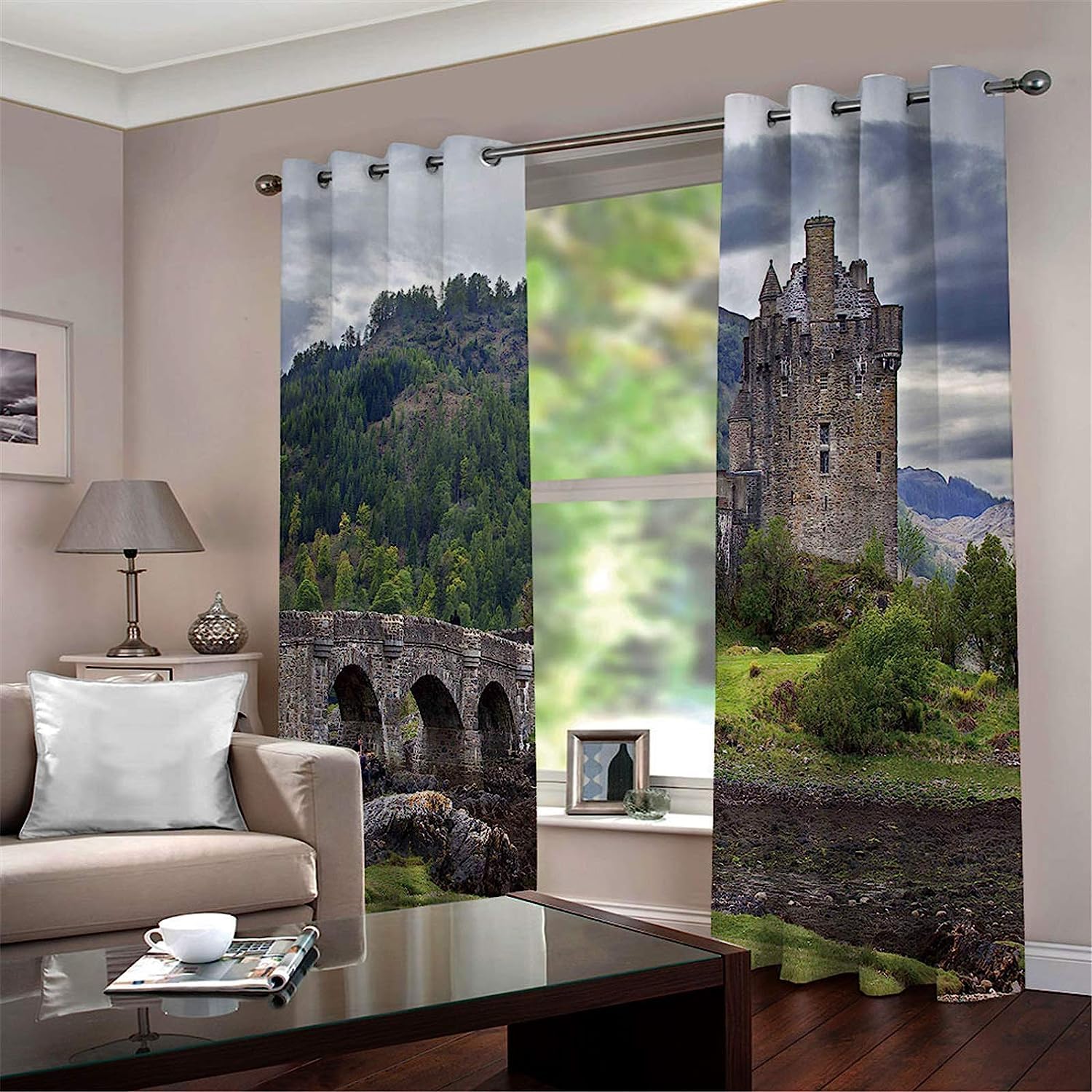 Gardinen Mit Ösen Braunes Schloss 2Er-Set Verdunkelungsvorhang, 3D Printing Shading Vorhänge Für Schlafzimmer Living Room Children's Room，100% Polye