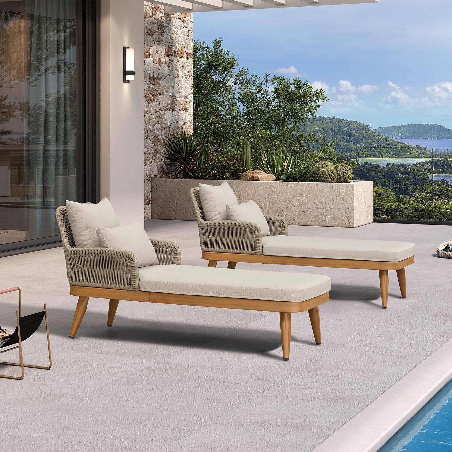 PURPLE LEAF Pool Lounge Chair Dual Pillows and Thick Cushion Aluminum Teak