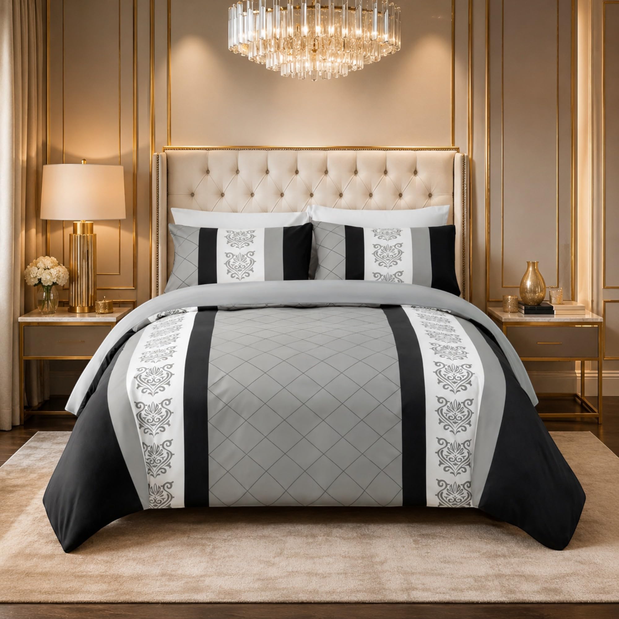 Lazzaro 4 Pcs Double Duvet Set including Matching Black Double Fitted Sheet 40 cm Extra Deep Pocket - Image 2