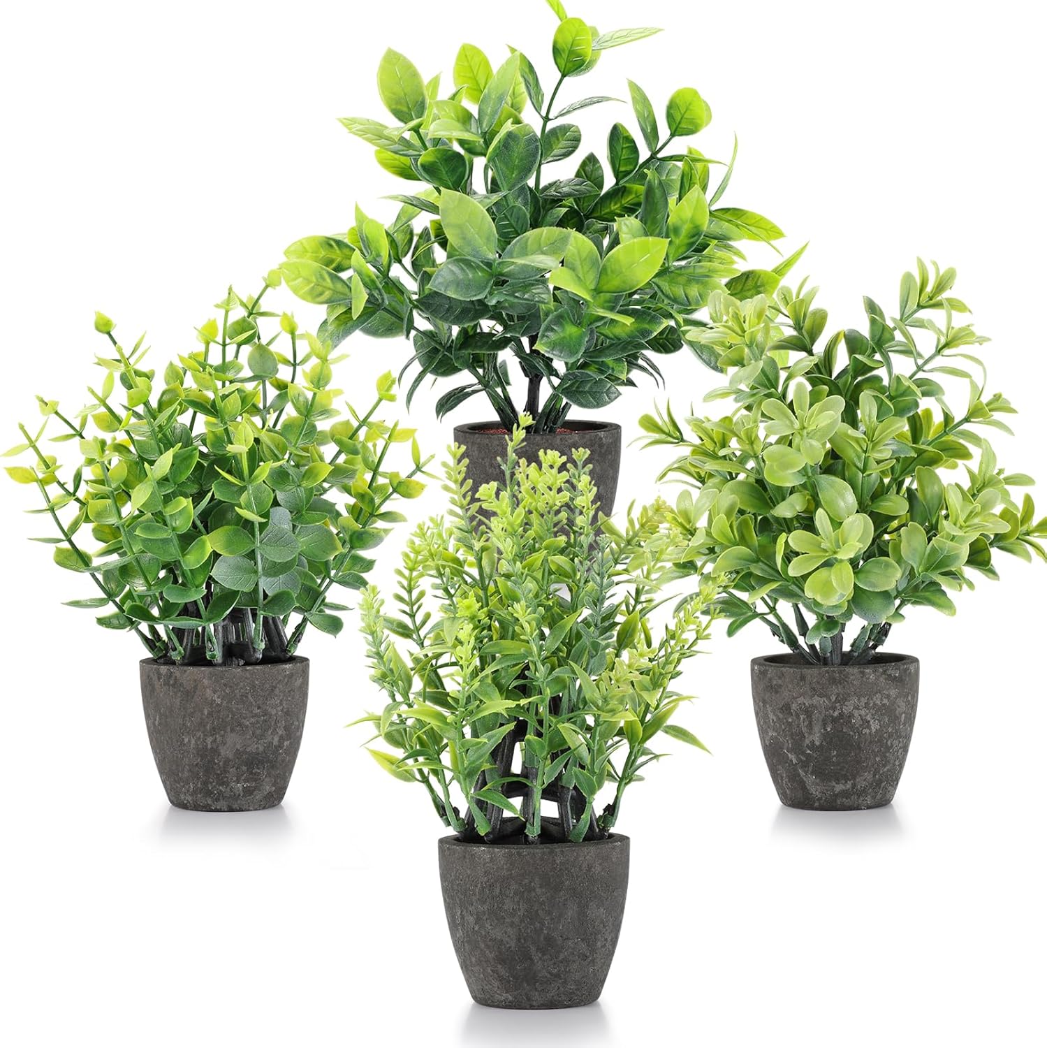 4 Pack Fake Plants Ceramic Mini Artificial Greenery Potted Plants for Home, Office, Room, Farmhouse, Indoor Table, Bathroom Decor