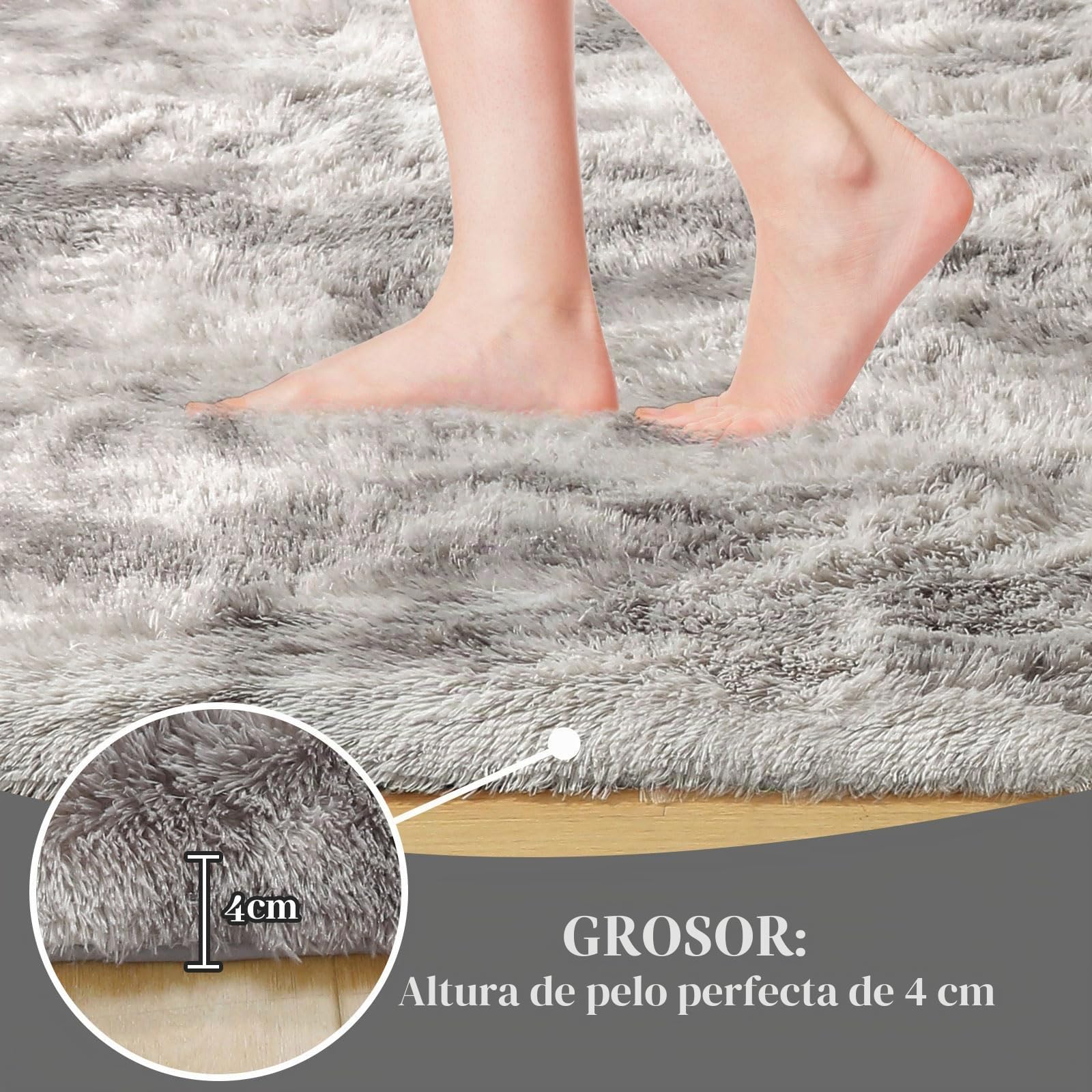 Alfombra Salon Grande Pelo Largo,Alfombra Habitacion Vinilica Antideslizante Lavable,Alfombras Dormitorio Rectangular Tapete para Sala Cocina Comedor(Blanco Gris,160x200cm)