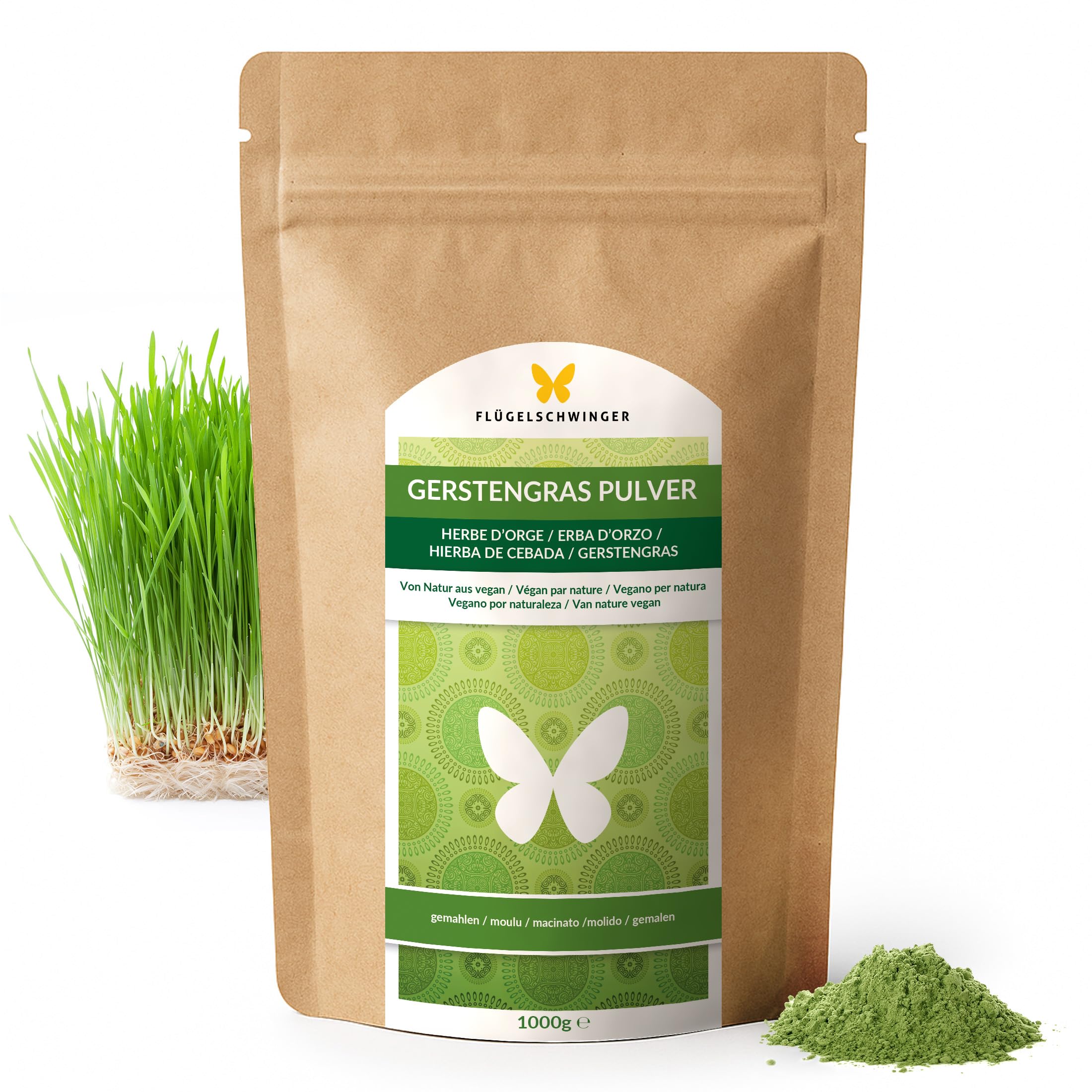 1 kg de polvo de hierba de cebada, a partir de hierba joven, sin aditivos, calidad de alimento crudo, elaboración delicada a bajas temperaturas (1000 g)