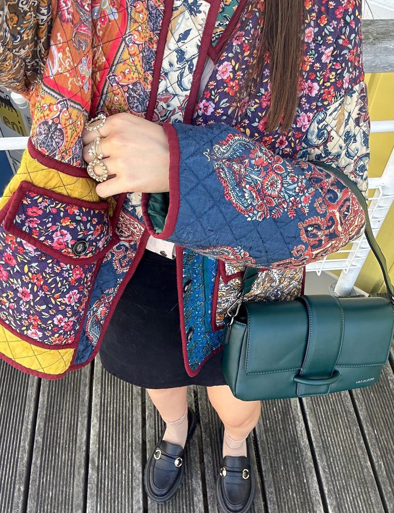 Eisctnd Chaqueta corta acolchada floral ligera de manga larga acolchada con botones y cuernos para mujer