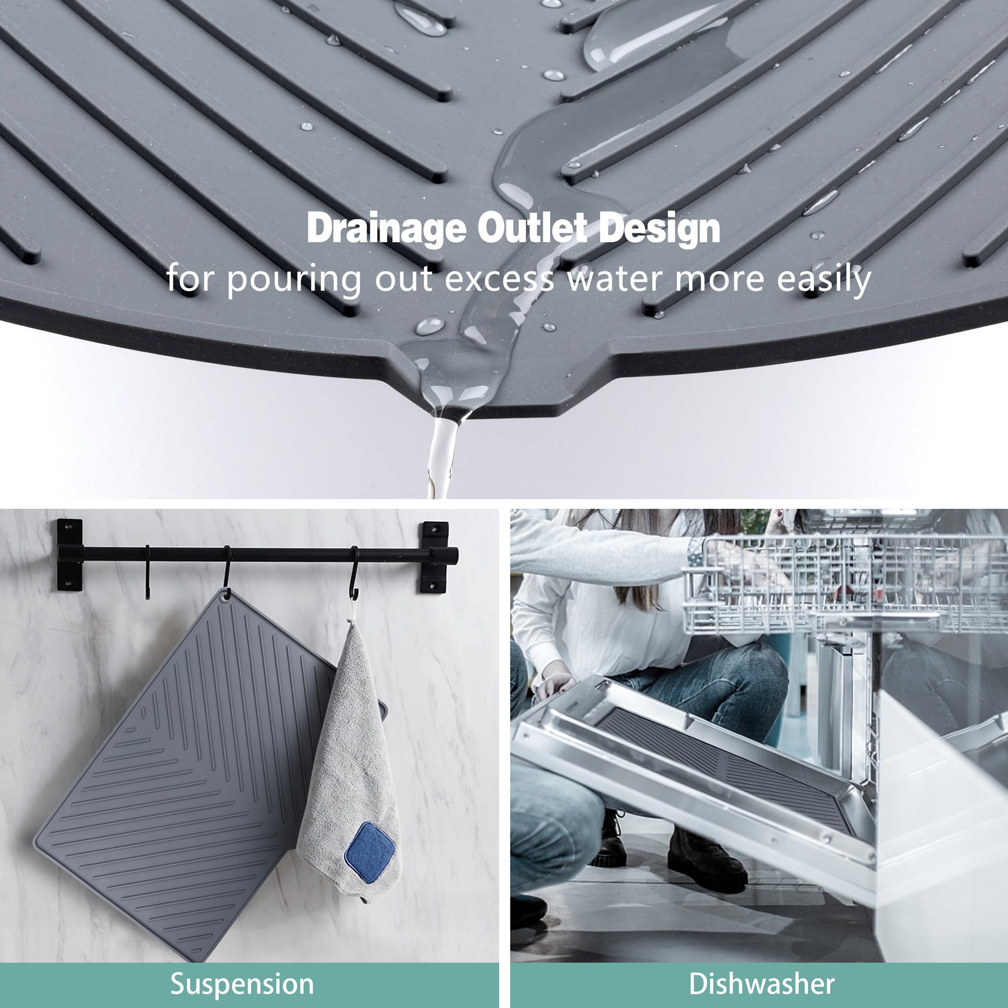 1pièces 40×27CM Tapis D'évier,Antidérapant Résistant à La Chaleur Tapis De Séchage En Silicone,Tapis égouttoir En Silicone Gris | Leroy Merlin