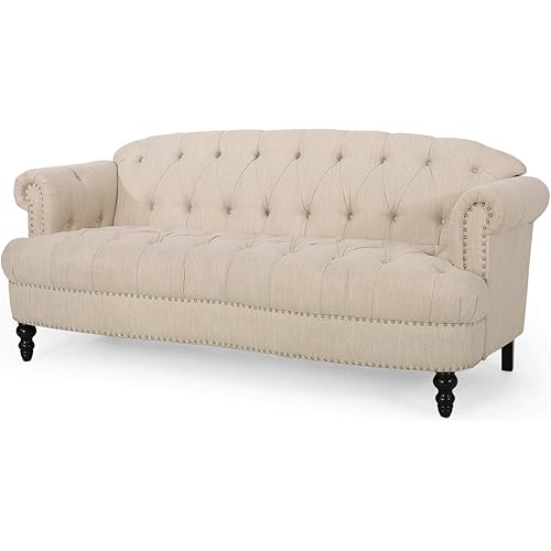 Christopher Knight Home Tracy Contemporary Deep Tufted Sofa with Nailhead Trim, Beige
